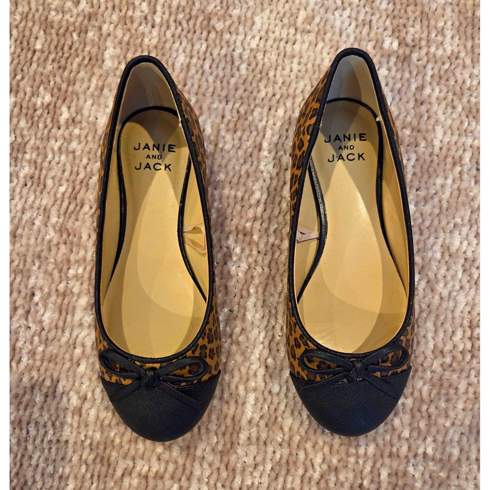 Janie and Jack Ballet Flats Girls Size 12 Leopard Print Bow Shoes Excellent